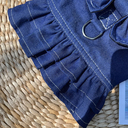 Pet Denim Clothes For Cat Dog Spring Summer Cat Dress Harness Kitten Jeans Shirt Cat Bowtie Skirt Dress Vest Harness with D-Ring