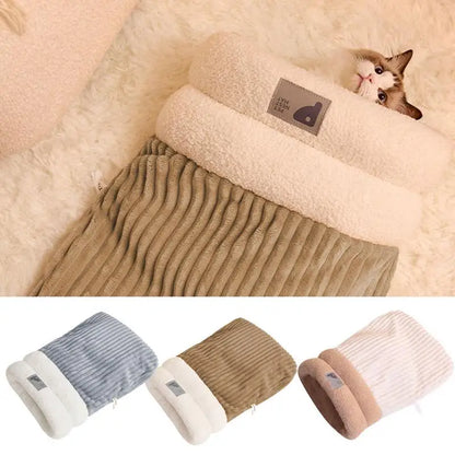 Cat Winter Sleeping Bag Thickened Warm Cat Snuggle Sack 360 Wrap Comfortable Cat Beds For Indoor Cats Washable Soft Plush House