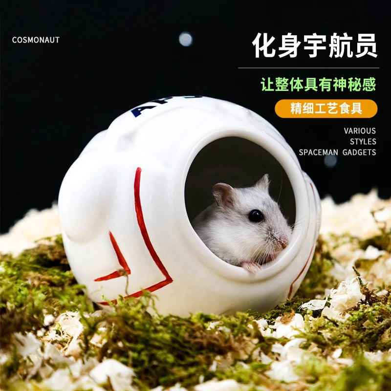 Honey squirrel ceramic food bowl hamster kettle drink device creative astronaut golden bear dodge nest prevent tipping bathtub