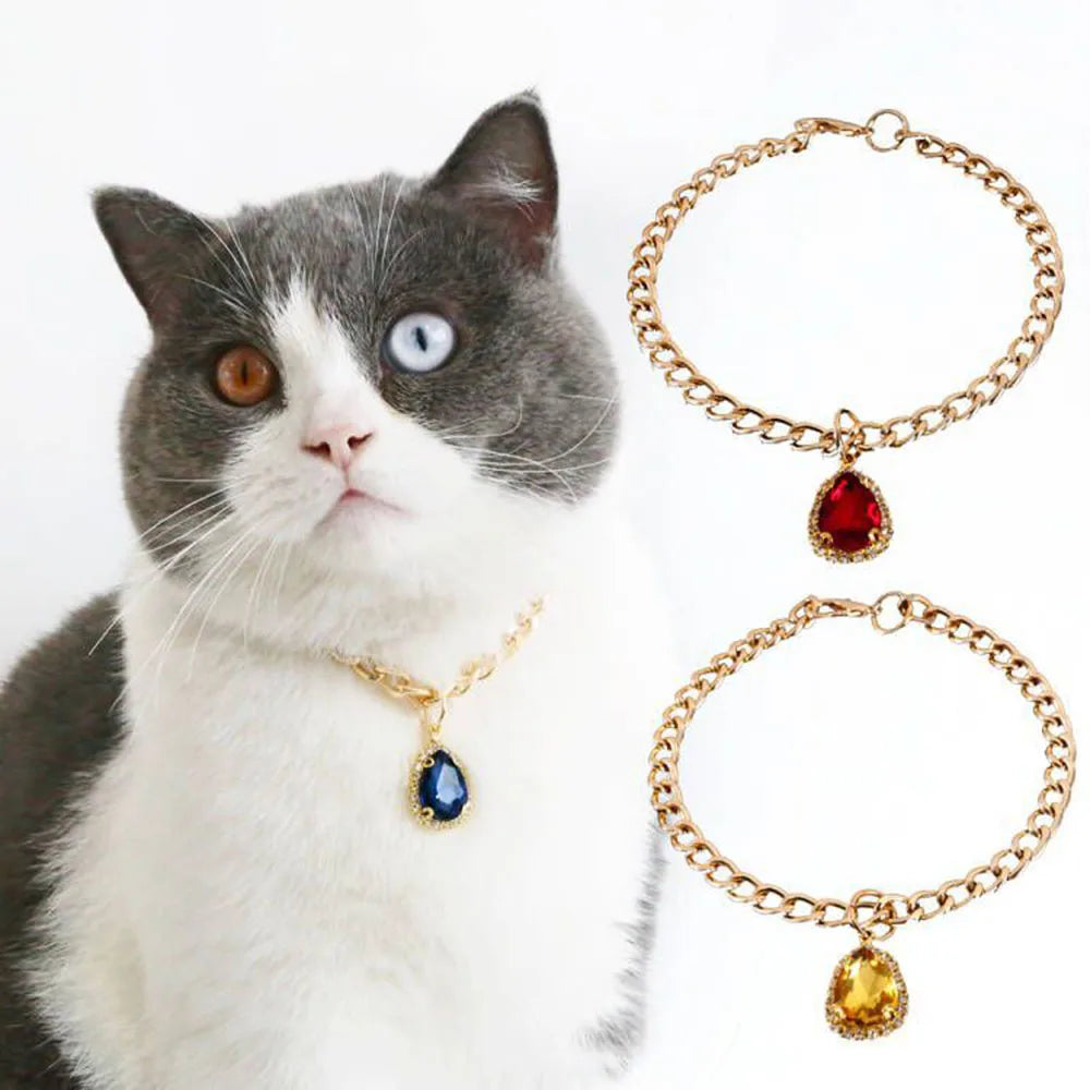 Cat Collar Dog Princess Love Cat Necklace Handmade Birthday Party Necklace Cat Accessories Pet Puppy Crystal Diamond Pendant
