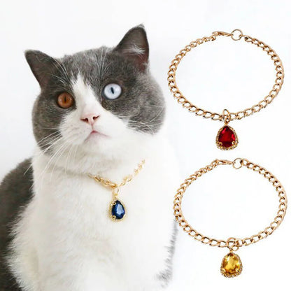 Cat Collar Dog Princess Love Cat Necklace Handmade Birthday Party Necklace Cat Accessories Pet Puppy Crystal Diamond Pendant