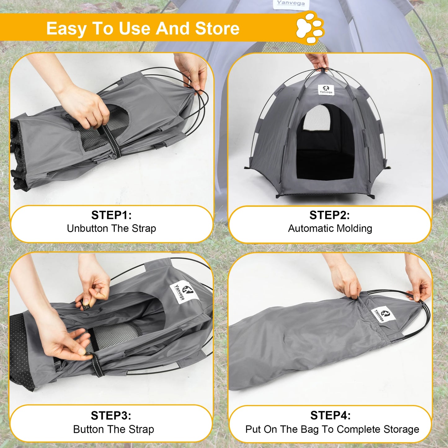 Yanvega Cat Tent Pet Supplies, Gray Cat Tent For Indoor Cat 23.6"*23.6"*16.8" Dog Tent Bed For Small Dog With 6 Ground Nails