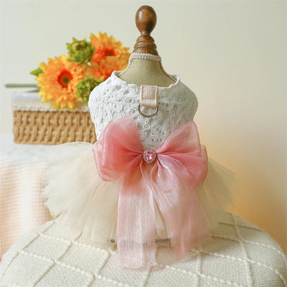Sweet Princess Female Puppy Summer Clothes Wedding Party Dress for Dogs White Lace French Bulldog Small Medium Pet Cat Clothing