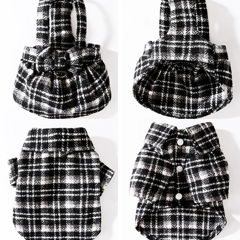 Autumn Winter Warm Pet Dog Dress Puppy Shirt Luxury Dog Clothes Thickened Striped Plaid Dog Costume Chihuahua Bichon Dog Coat