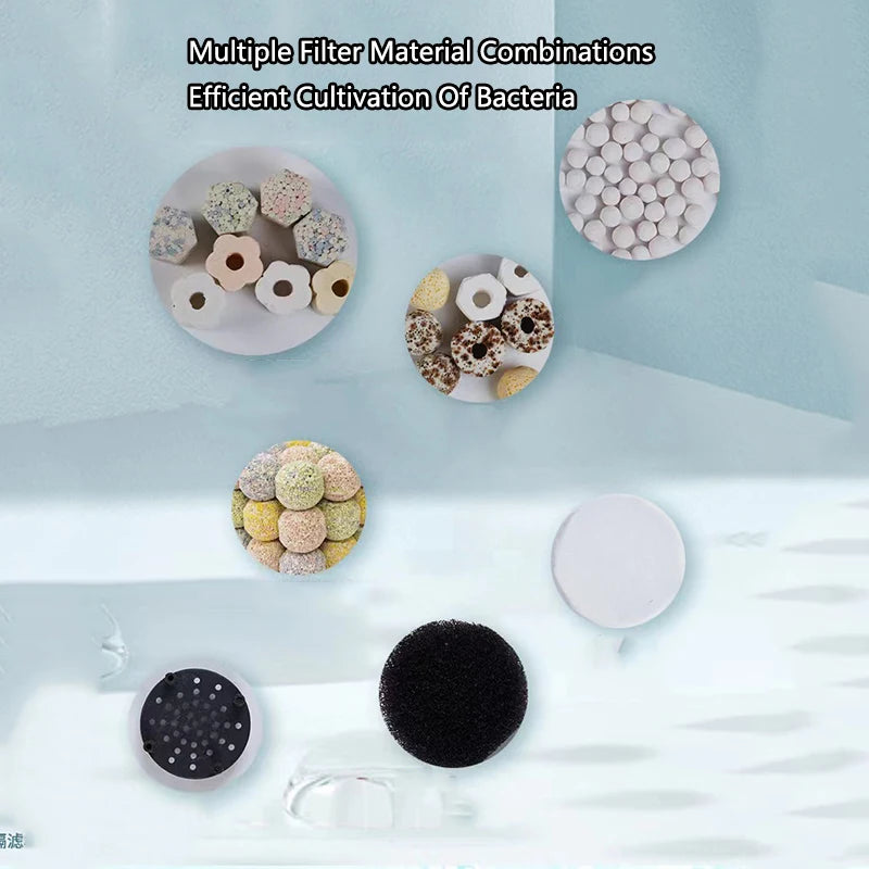 Aquarium Filter 4in1 fish tank filters for Fecal Suction  Water Purification High-efficiency Filtration With Filter Balls Pump