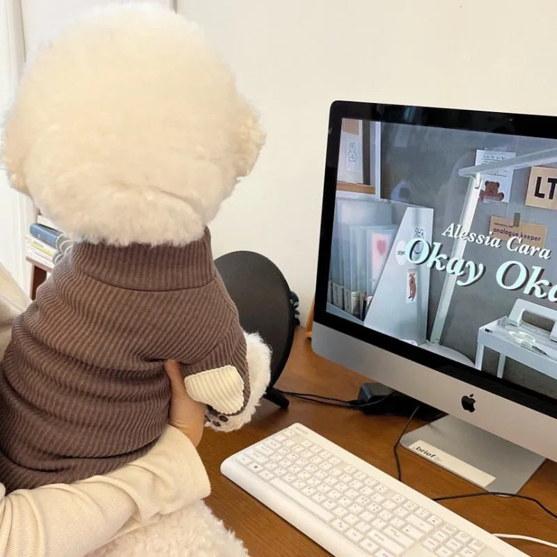 Fashion Pet Dog Bottoming Shirt Puppy Solid Color Clothes Winter Teddy Warm Two Legged Clothing Pet Poodle Pullover Dog Jackets