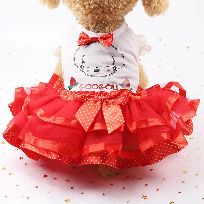 Cute Lace Princess Dog Tutu With Bow - Red, Yellow, Green