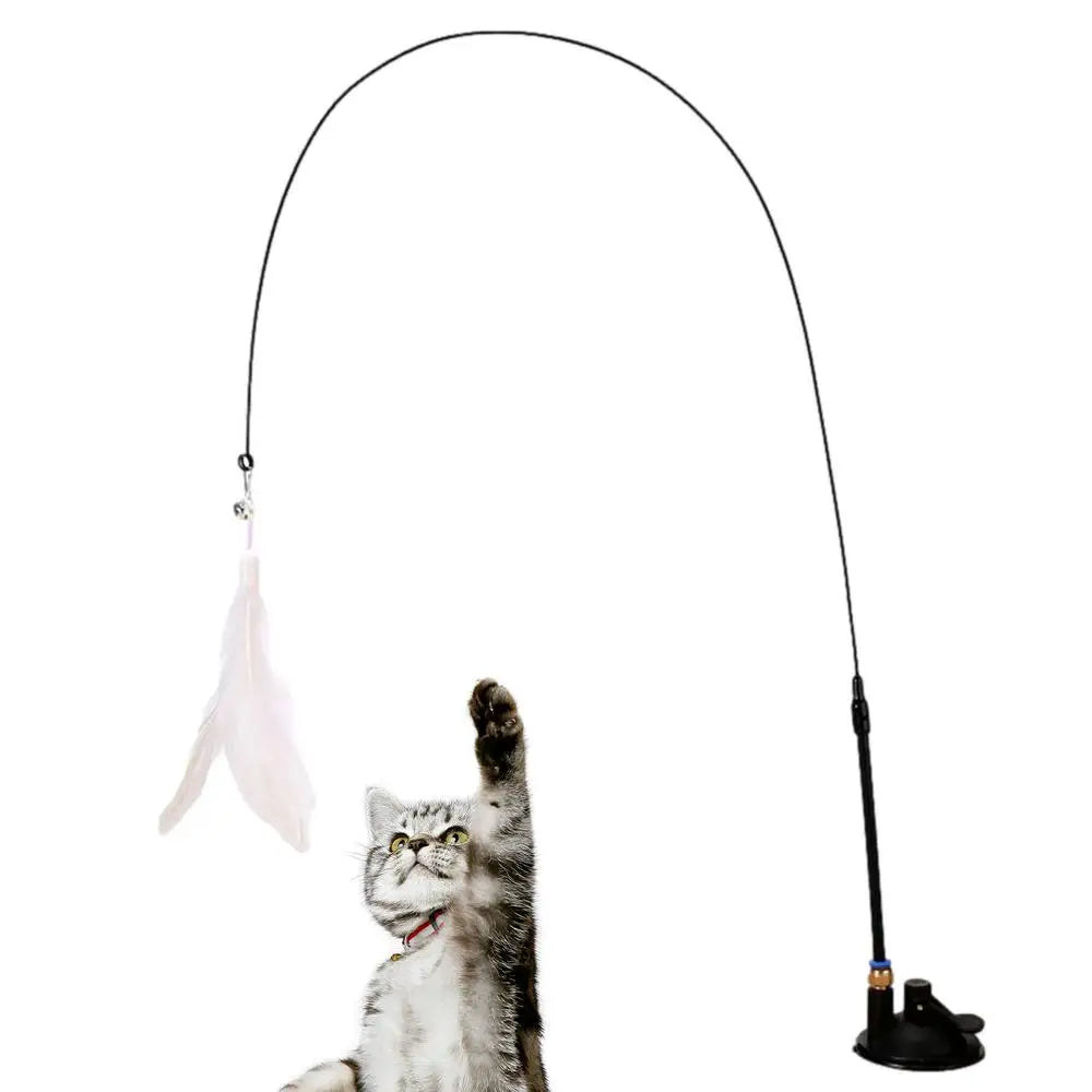 Cat Feather Wand Toy Cat Fishing Pole Toy Cat Teaser Stick With Detachable Feather Suction Cup Toy For Cats Exercise And