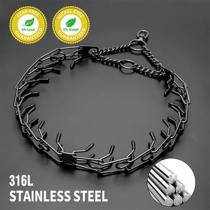 Training Prong Dog Collar Removable Black Pet Link Chain Adjustable Stainless Steel Metal Spike Necklace with Comfort Rubber Tip