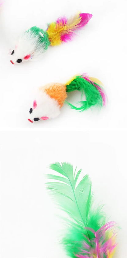 10 Pcs Soft Fleece False Mouse Cat Toys Colorful Feather Funny Playing Toys for Cats Kitten Interactive Ball Cat Toy Catnip