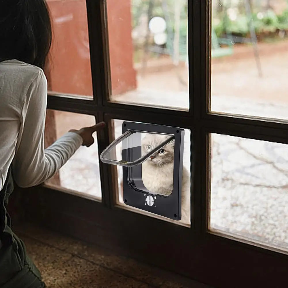Cat Door with Flap Pet Door, Easy Set-Up, 4 Ways Locking, Weatherproof Safe Cat Doors, Pet Supplies, Window Cabinets