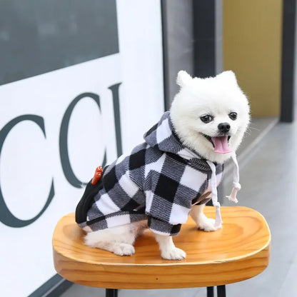 Plaid Dog Hoodie Pet Dog Clothes Sweaters With Hat And Pocket Design Autumn Winter Windproof Dog Clothing For Small Medium Dog