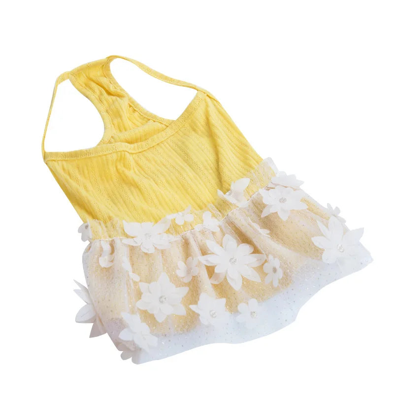 Floral Lace Dog Cat Dress Vest Flowers Design Pet Puppy Shirt Skirt Princess Halter Dress Mesh Gauze Bouffant Dress Pet Clothes