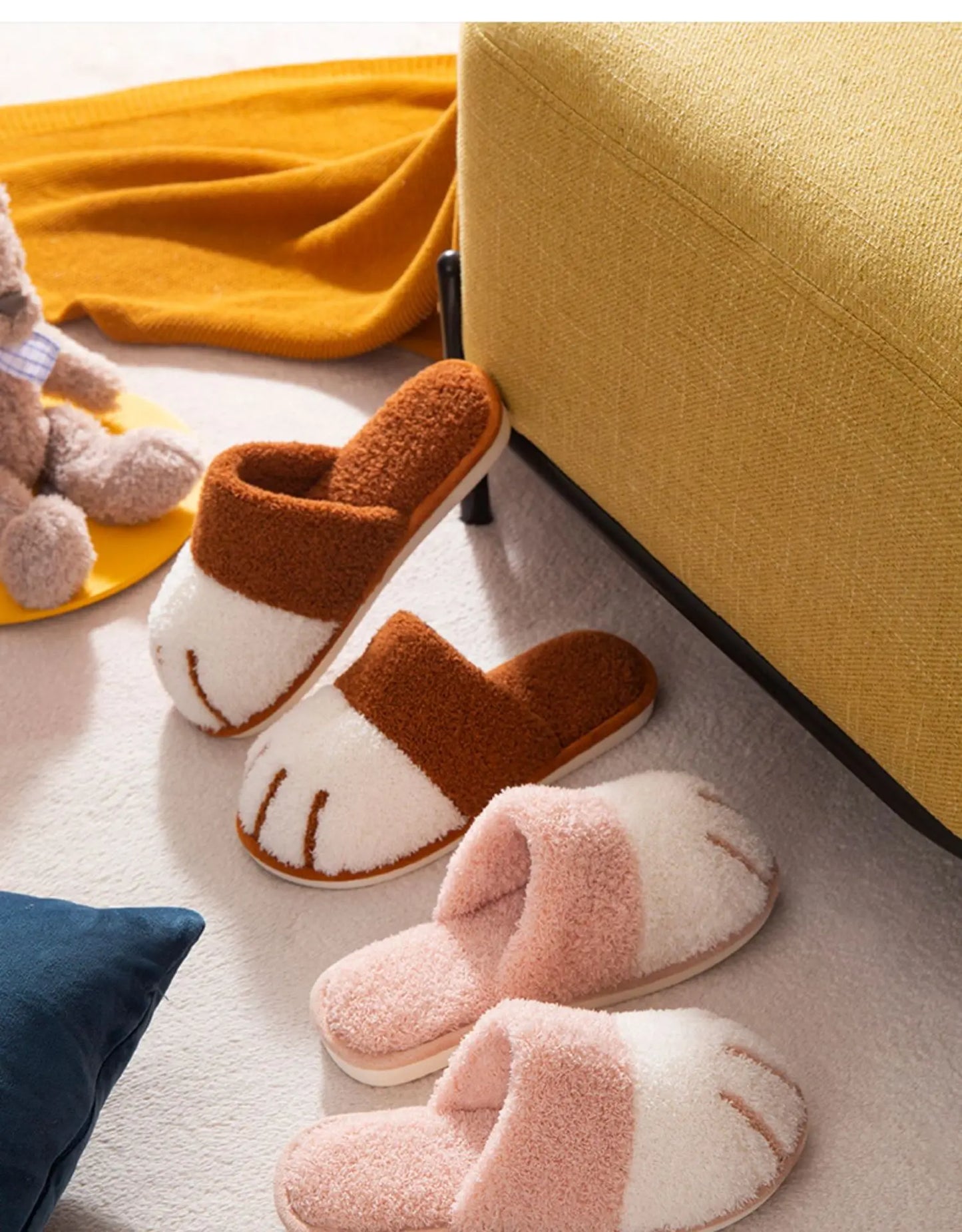 Winter Plush Slippers For Women Warm Cute Cat Paw Designer House Fur Slippers Indoor Bedroom Lovers Indoor Fluffy Shoes