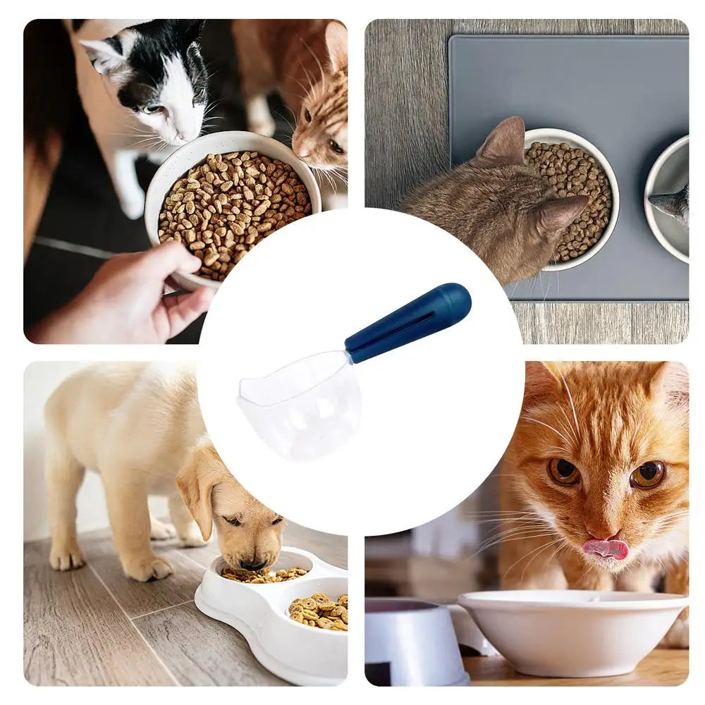 Dog Food Scoop Cat-Ear Shape Food Scoopers Kitten Food Measuring Cups Clear Convenient Scoops Bag Sealing Clip for Dry Dogs