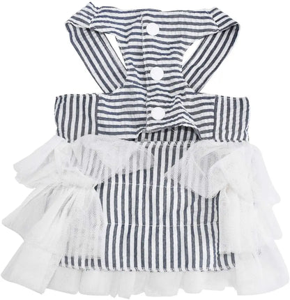 Princess Dog Dress for Small Dogs, Chihuahua Yorkie Layer Stripe Mesh Tutu Skirt Puppy Summer Clothes Pet Bowknot Dresses