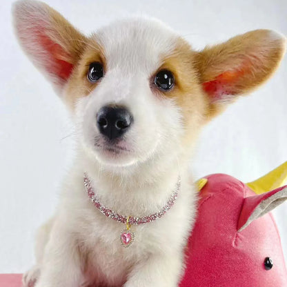 Soft Puppy Cat Collar with Heart Diamond Pendant Adjustable Luxury Reflective Bling Rhinestone Collar Crystal for Cats Small Dog