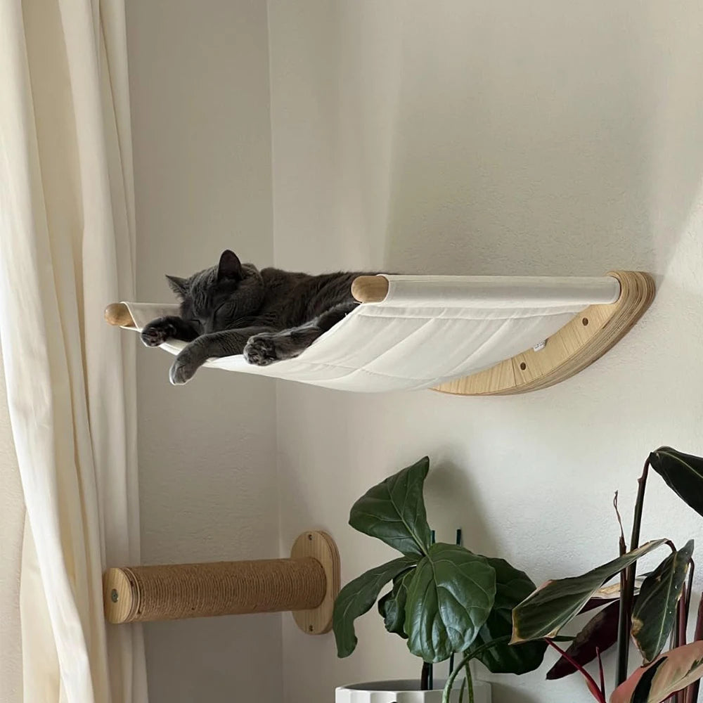 Cat Tree Cat Wall Mounted Climbing Wooden Shelves Sisal Ladder Cat Bridge Non-slip Step with Felt for Kittens Perch Sleeping