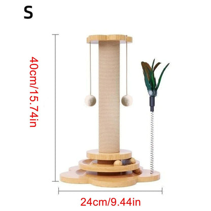 Pet Cat Toy Solid Wood Cat Turntable Funny Cat Stick Balls Durable Sisal Scratching Board Cat Supplies Cat Grab Column