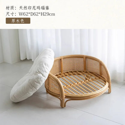 South East Asia Natural Indonesian True Rattan Teddy Nest Summer Cool Round Pomeranian Small Pet Cat Dog Kennel