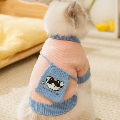 Sweater for Dog Cute Dog Clothes with Bag Autumn Winter Warm Costume Pet Cat Dog Knitted Coat Korean Bichon Chihuahua Clothing