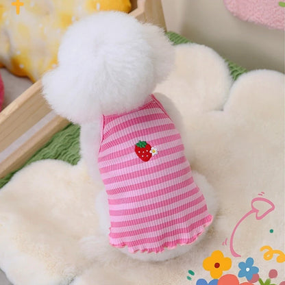 Flower Embroidery Pet Vest for Small Dogs Sweet Summer Striped Teddy Bear Cat Clothes Soft Cotton Designer Puppy Kitten T Shirt
