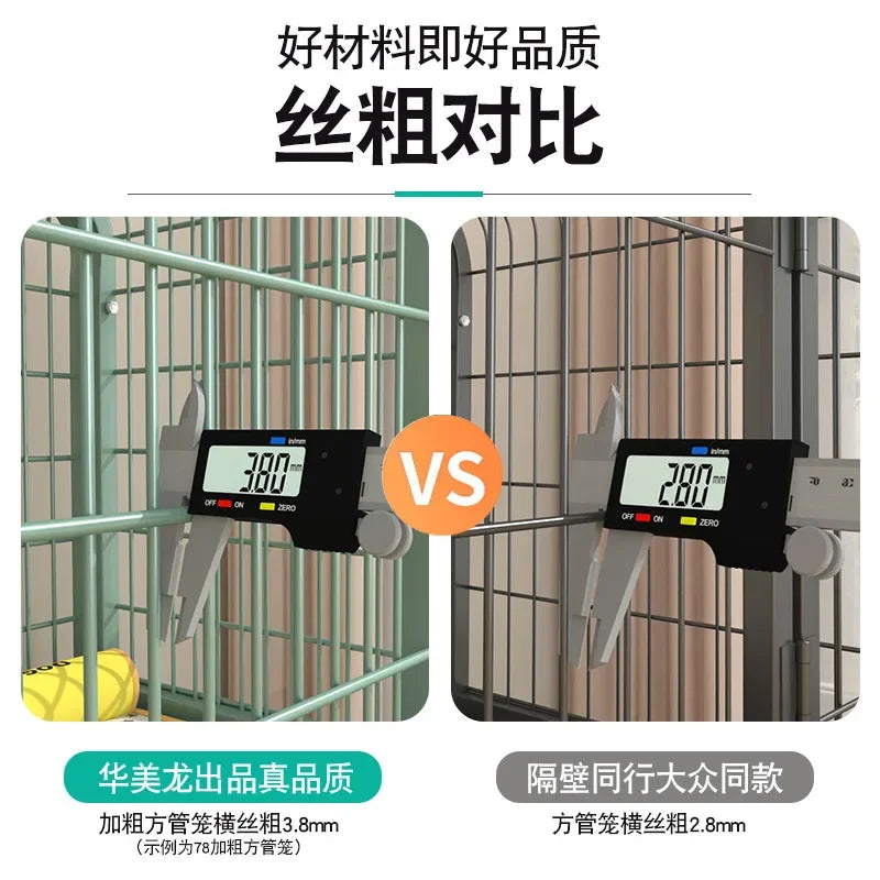 New Extra Thick Square Tube  Small Dog Cage with Toilet Indoor Family Dog House Kennel Pet Iron Cage