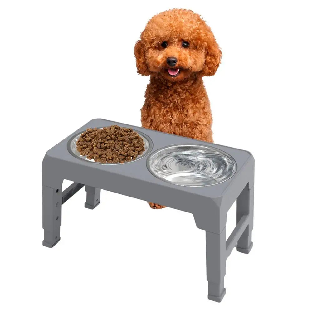 Elevated Stainless Steel Pet Feeding Bowls Height Adjustable Dog Bowl with Stand Cat Bowls Food Water Set with Two Bowls