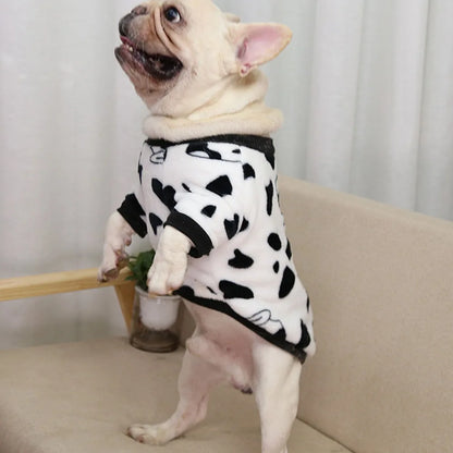 Warm Pet Clothing for Winter Soft Coral Fleece Dog Hoodies Cute Printed Puppy Small Dog Sweater French Bulldog Coat Cats Clothes