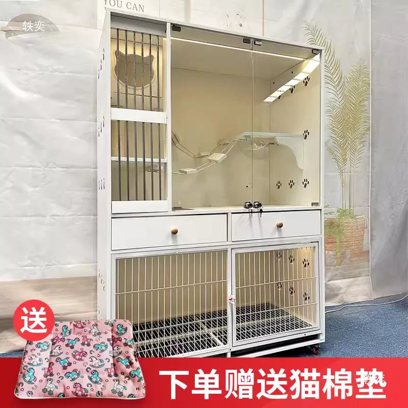 Cat villa solid wood cat and dog integrated combination display cage space type foster cage with toilet kennel