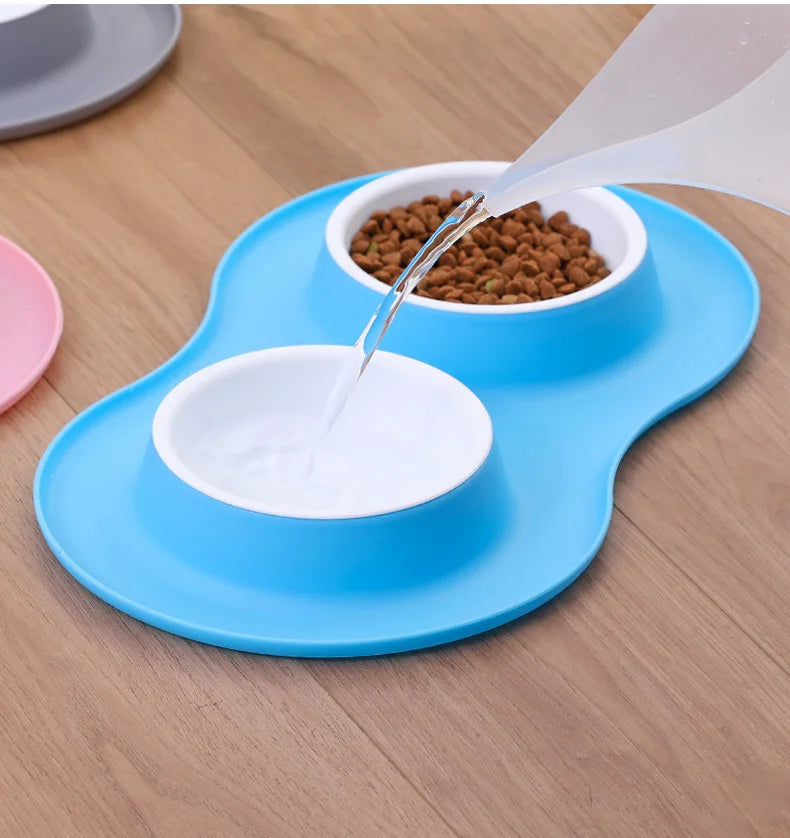Anti-splash Double Food Bowls For Large Dogs Silicone Dog Bowl Mat Water Drinking Bowl For Cats  Anti Slip Dog Dish Accessories