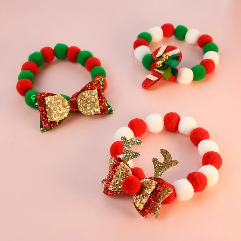 Christmas Necklace for Pet Dogs Sequins Bow Knot Candy Green Fluffy Chihuahua Small Puppy Collars Designer Fancy Cat Accessories