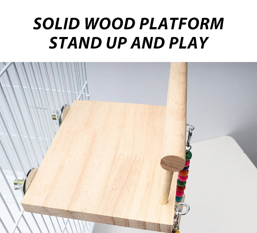 CAWAII KENNEL Pet Bird Swing Toy Wooden Parrot Perch Stand Playstand with Chewing Beads Cage Playground for Budgie Birds