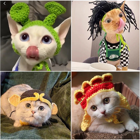 Winter Warm Costume Accessories for Cats Cosplay Funny Animal Flower Knitting Pet Dog Cap Adjustable Head Wear Pet Products