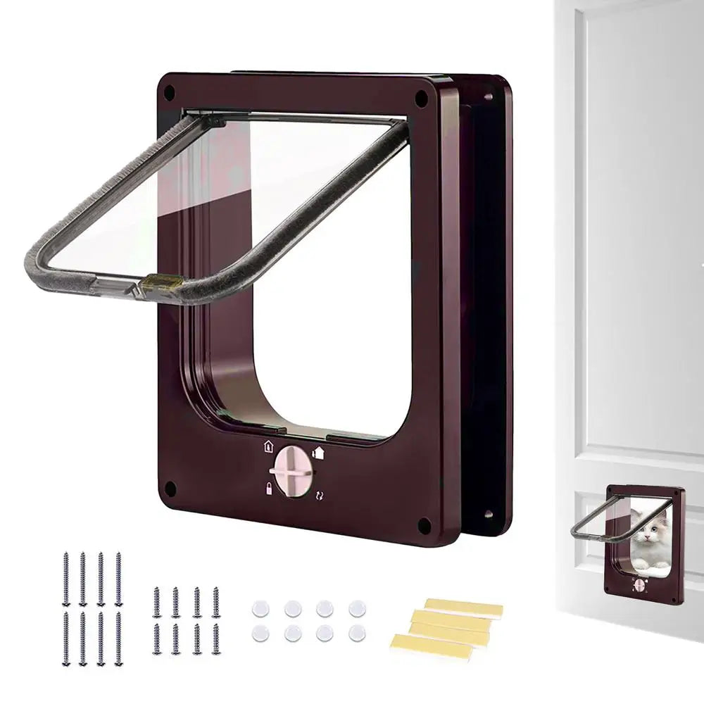 Cat Door with Flap Pet Door, Easy Set-Up, 4 Ways Locking, Weatherproof Safe Cat Doors, Pet Supplies, Window Cabinets