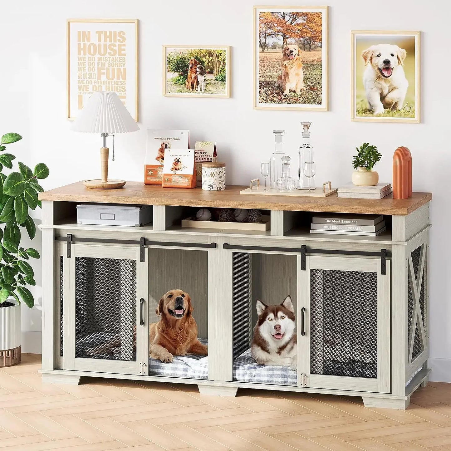 Cross-border Amazon Pet Furniture Dog Cage Wooden Iron Wood Kennel Double Door TV Cabinet Indoor Pet Cabinet Box