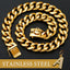 Gold Dog Chain Collar with Pendant A 15/19mm Wide Cuban Link Strong Stainless Steel Chew Proof Collar for Small Medium Large Dog