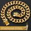 15/19mm Wide Solid Cuban Link Chain Gold Dog Chain Collar with Pendant A Strong Stainless Steel Chew Proof Collars for Large Dog