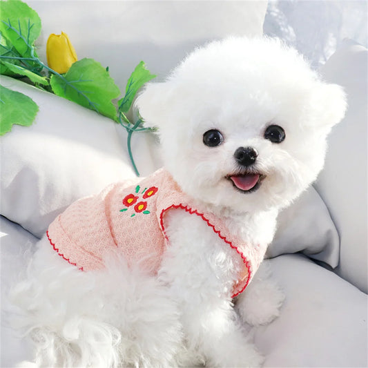 Sweet Puppy Dog Camisole Vest for Small Dogs Summer Pet Clothes Pomeranian Maltese Shirts mascotas Flower Embroidered Clothing