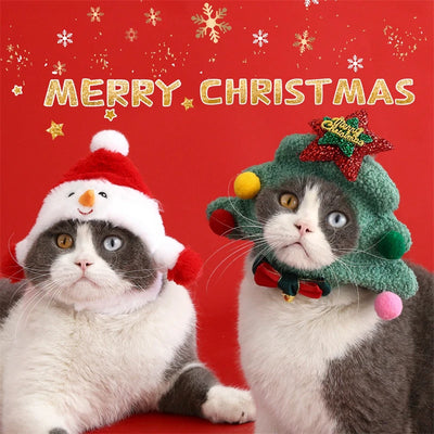 Pet Christmas Hat for Small Dog Cosplay Accessories Soft Plush Cartoon Snowman Cat Head Wear Winter New Year French Bulldog Caps