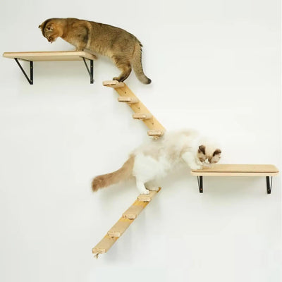 1 Piece Wall Mounted Furniture Frame Cat Climbing Shelves Stairway and Hammock with Sisal Scratching Post for Perch and Sleeping