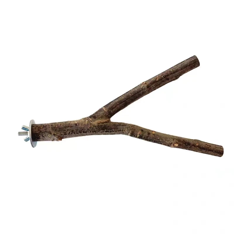 Natural Wood Pet Parrot Raw Wood Fork Tree Branch Stand Rack Squirrel Bird Hamster Branch Perches Chew Bite Toys Stick Supplies
