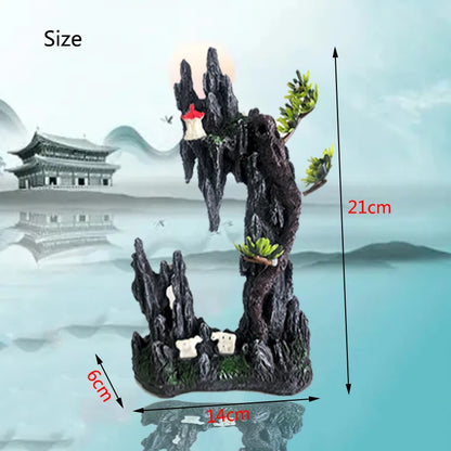 Resin Aquarium Rockery Mountain Decoration Artificial View Rock Cave Stone Tree Fish Tank Ornament Pet Supplies Home Decor