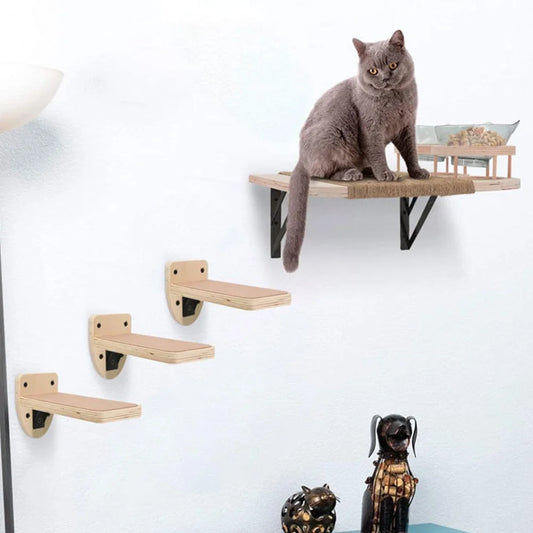 3Pcs Cat Mounted Wooden Cat Jumping Platform Climbing Ladder Shelves Cat Wall for Kitty Perch and Playing