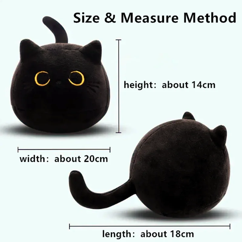 Kawaii Black Cat 20cm Plush Doll High Quality Plump Animal Kitten Stuffed Soft Gifts for Boys Girls Friends Decorate Childrens