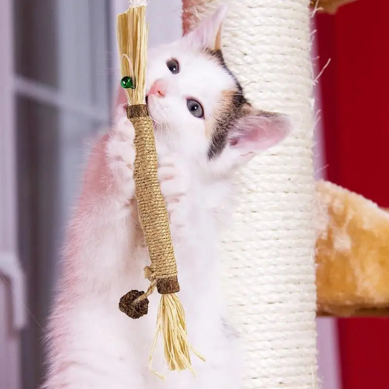 Silvervine Sticks For Cats Catnip Molar Rod With Bell For Indoor Cats Edible Interactive Cat Nip Ball Teethers With Raffia Sisal