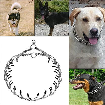 Dog Collar Choke Stainless Steel Pinch Dog Training Collar with Comfort Rubber Tips Adjustable Metal Silver Pet Prong Necklace