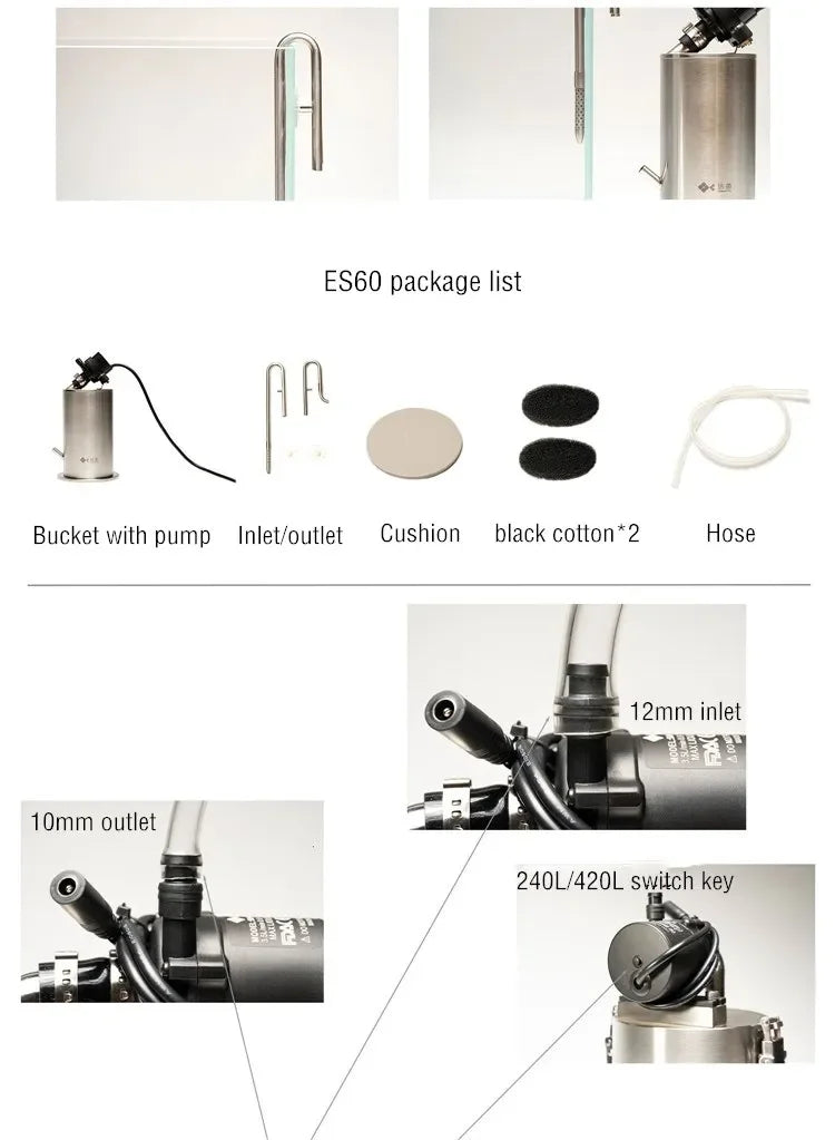 Aquarium Stainless Steel External Canister Filters Top Filter External Canister with Pump ADA Style Filter Bucket Barrel filtro
