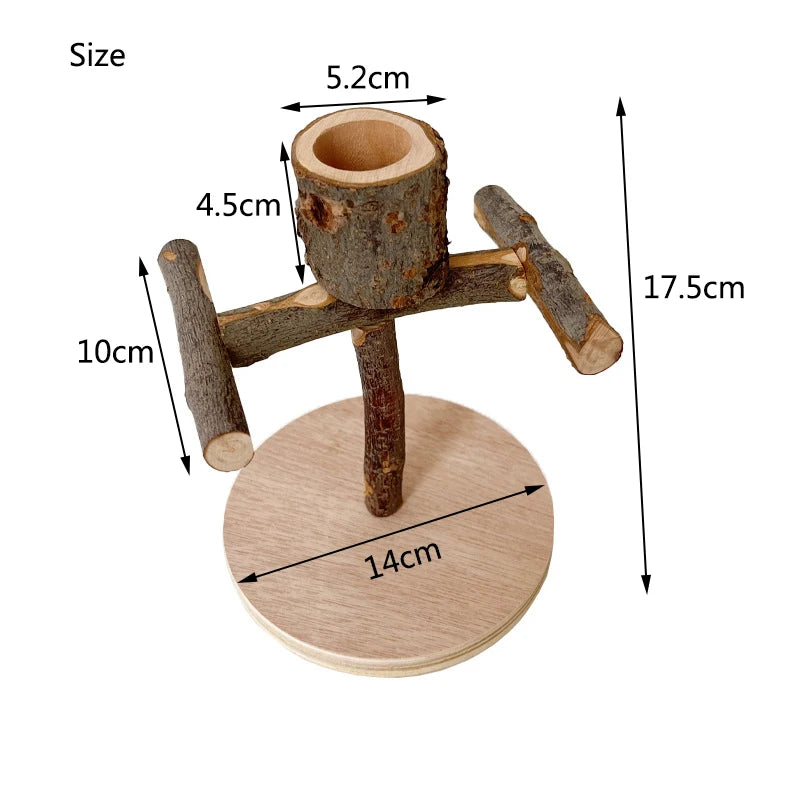 Natural Wood Toy Pet Parrot Raw Wood Stand With wooden feeding bowl Rack Squirrel Bird Hamster Branch Perches Chew Bite Toys