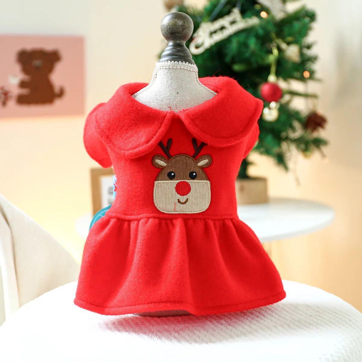 2024 New Christmas Elk Dog Clothes Winter Warm Thicken Knitted Sweater Dress for Small Dogs Girl, York Puppy Costume Pet Apparel